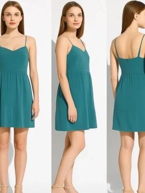 Teal Spaghetti Strap Dress, Silk